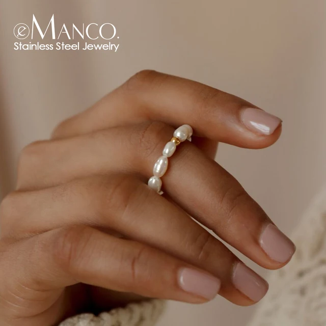 eManco Korean Imitation Pearl Minimalist Pearl Finger Ring White Round Pearl Ring Wedding Anniversary Gift