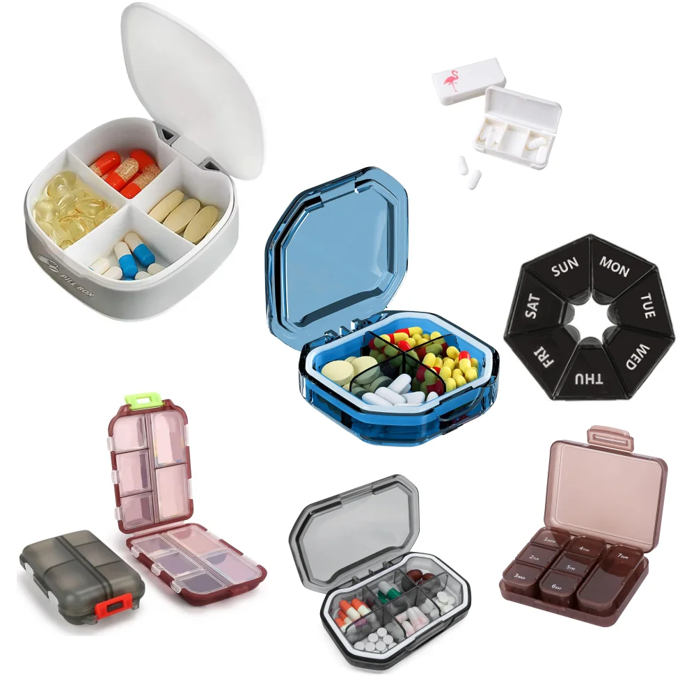 Pill Storage Box 2Pcs 7 Days Mini Travel Portable Medicines Dispenser Box Multifunction Plastic Seven Compartment Sealer