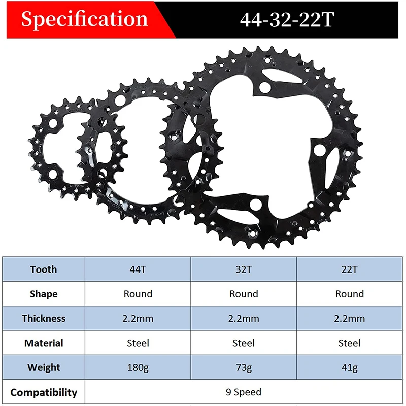 MTB Bicycle Chainring 24T/32T/42T 26T/38T 10S Bike Chainring 22T/32T/44T 9S 104B