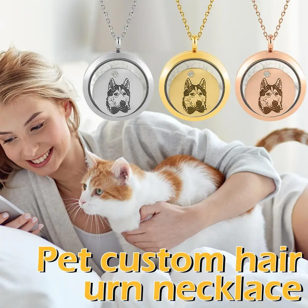 Personalized Ashes Necklace Pet Memorial Gift With Photo Round Ashes Urn Pendant Necklace For Dog Cat Cremation