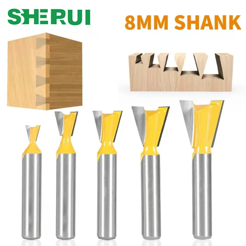 

5Pcs/Set 8MM Shank Dovetail Joint Router Bit 14 Degree Woodworking Milling Cutter For Engraving Bits Face Mill FreeShipping