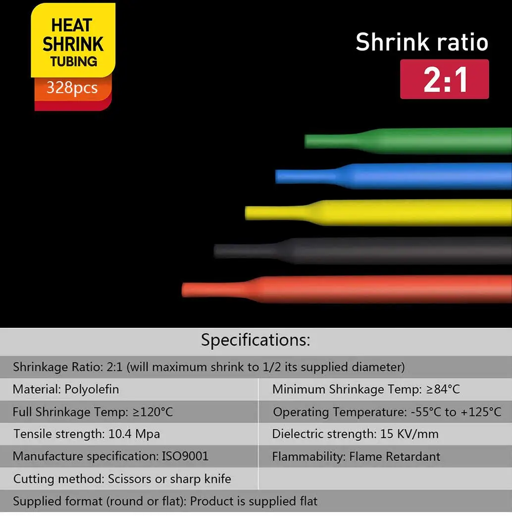 Heat Shrink Tubing Kit Mini Heat Gun 328 PCS Shrink Wrap Tube 2:1