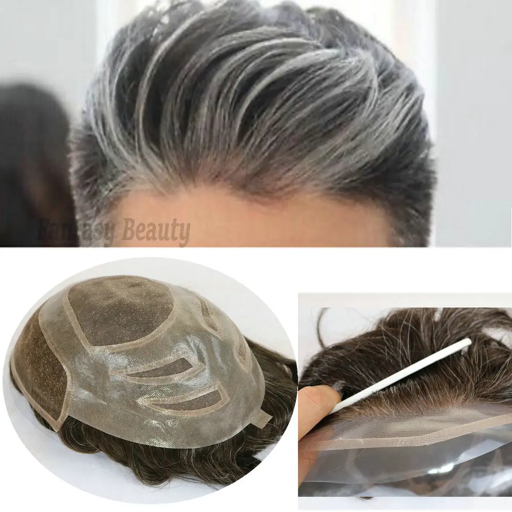 

VERSALITE Male Hair Prosthesis Lace With Mono and Pu Base Bleached Knots Human Hair Toupee Men Wig Natural Hairline Prosthesis