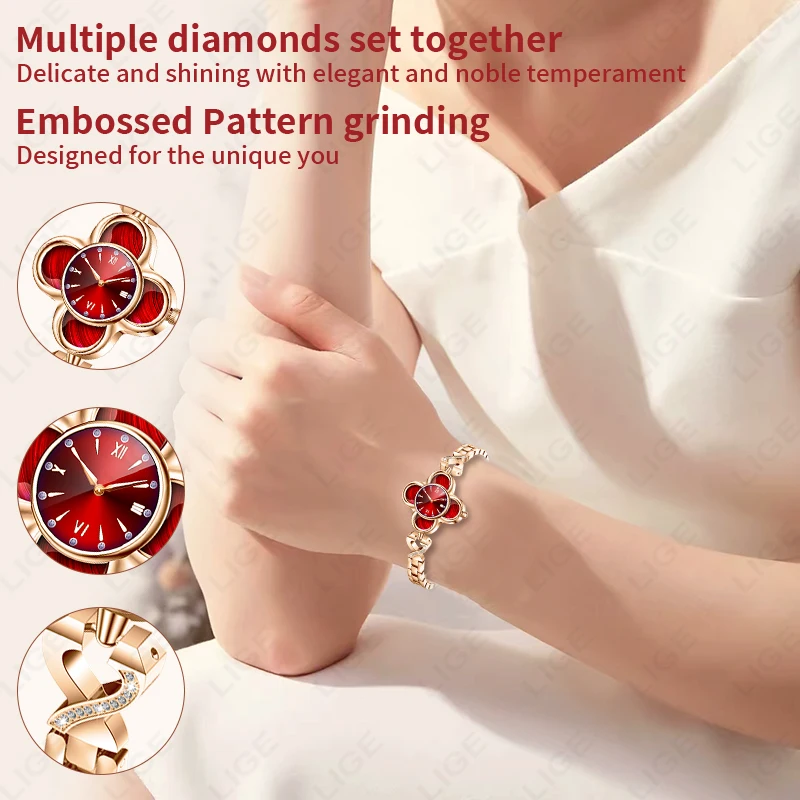 LIGE Luxury Ladies Quartz Watches Smart Bracelet Woman Heart Rate Blood Pressure Monitor AI Health Smart Watch Women Sport Band