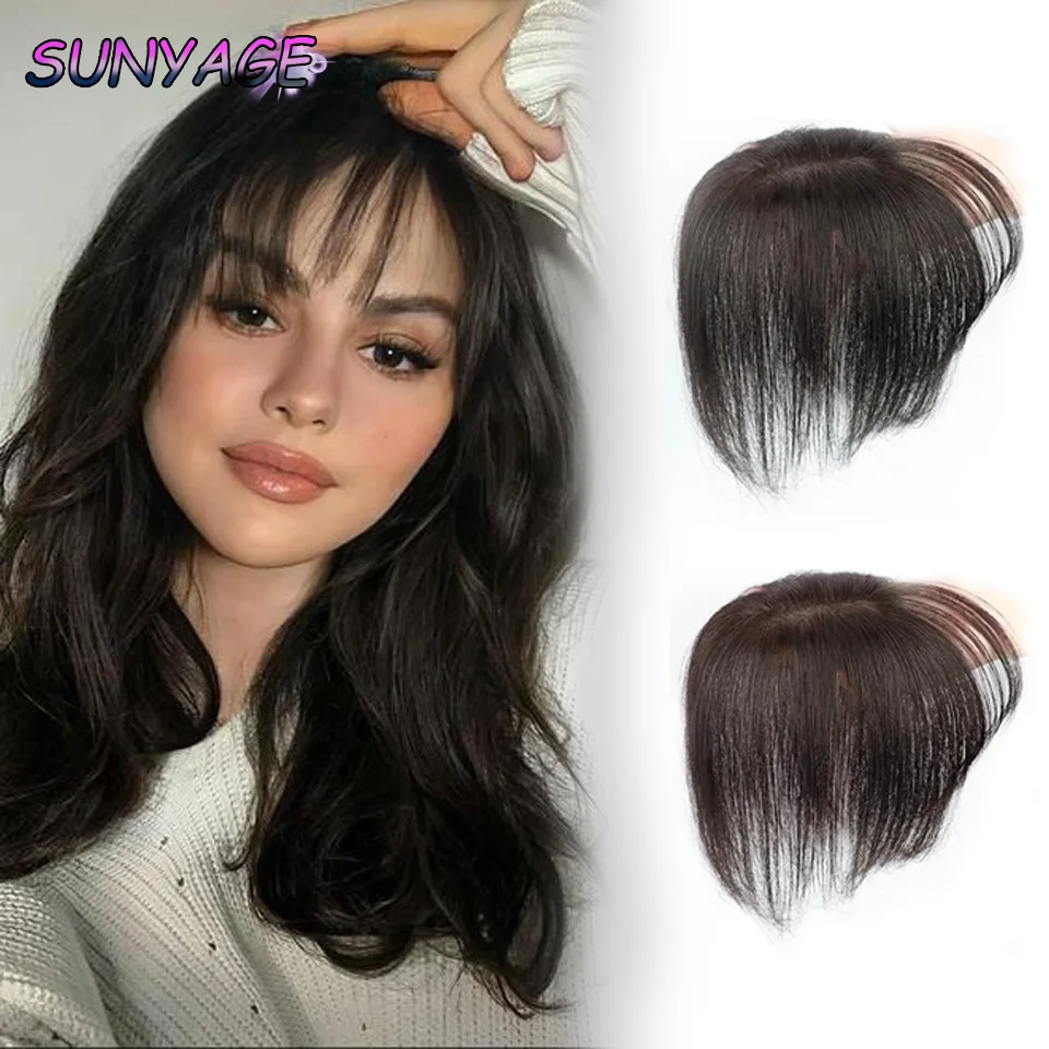 SUNYAGE Synthetic Straight Topper Hair Clips Reissue Block Hairpiece Natural Black Clip On Head Of Woman Closure Wig