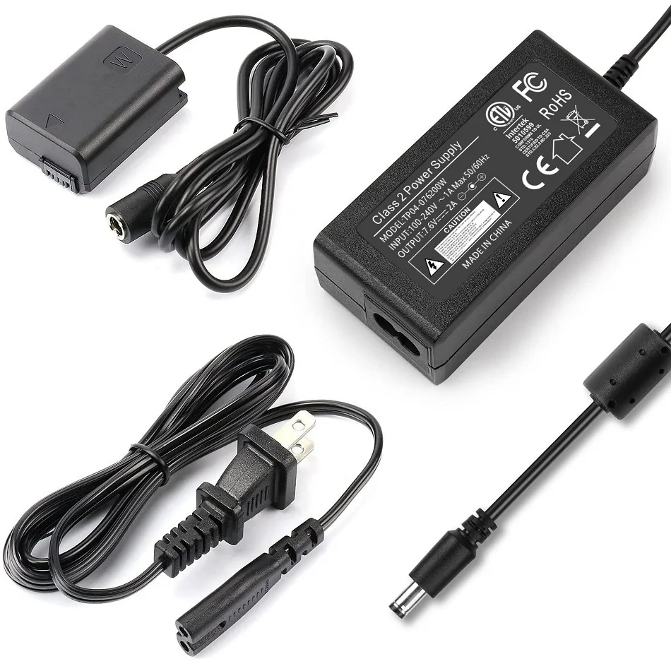 NP-FW50 Dummy Battery AC-PW20  AC Power Supply Adapter DC Coupler kit for Sony Alpha A5100 A6500 A6400 A6000 A55 A7 RX10 Cameras