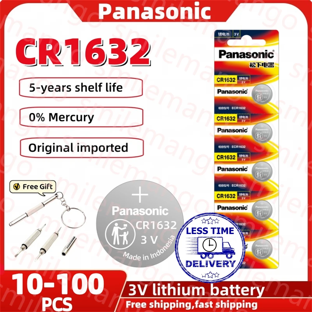

10-100PCS Panasonic 3V CR1632 DL1632 ECR1632 Button Batteries Cell Coin Lithium Battery For Watch Electronic Toy Calculators