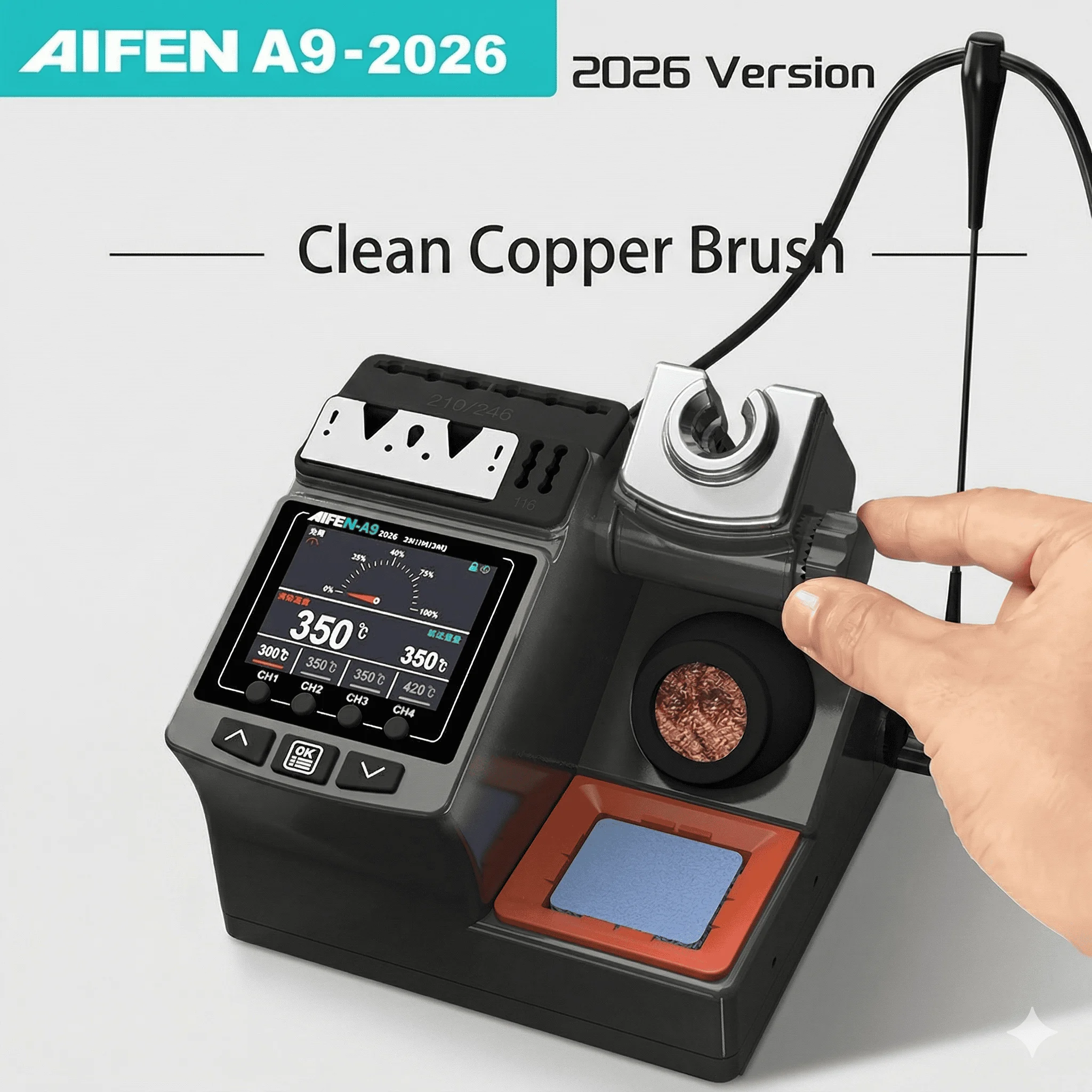 AIFEN A9-2026 납땜 스테이션, 210/245/115 인두팁 호환, 핸들 온도 조절, 용접 리워크 도구
