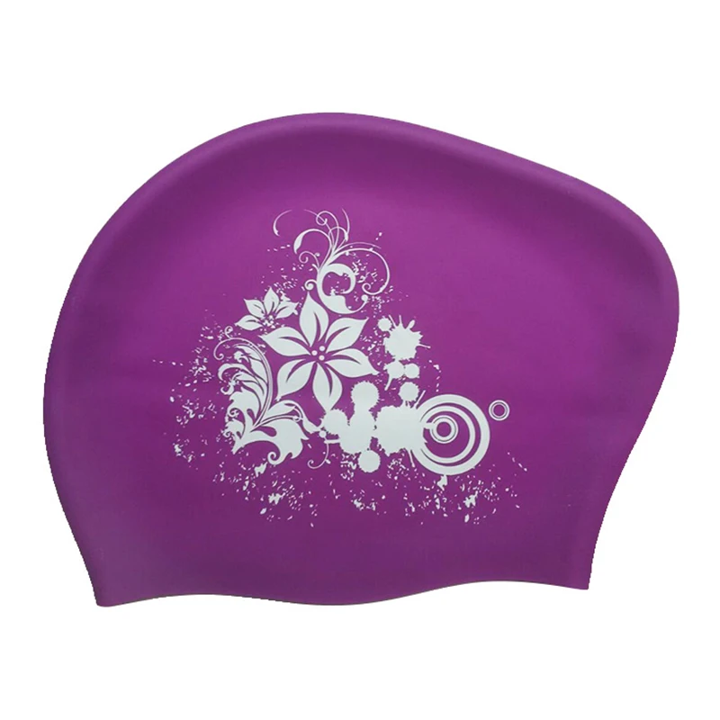 Fashion Silicone Swimming Cap Waterproof Long Hair Women Female Flower Printed Swim Pool Bathing Caps Hat Protect Ears Plus Size 4