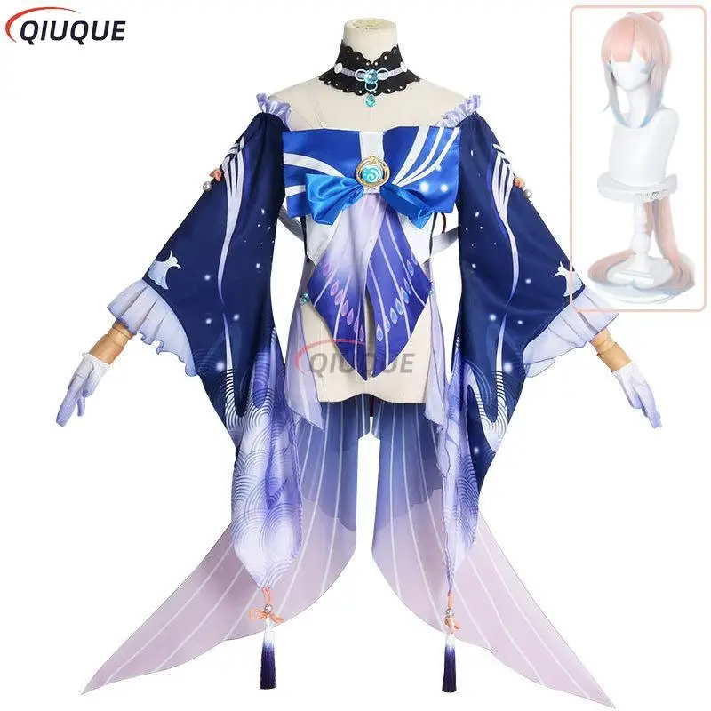 

Genshin Impact Sangonomiya Kokomi Cosplay Costume Wig Women Game Clothing Halloween Party Fancy Dress Outfit Full Set