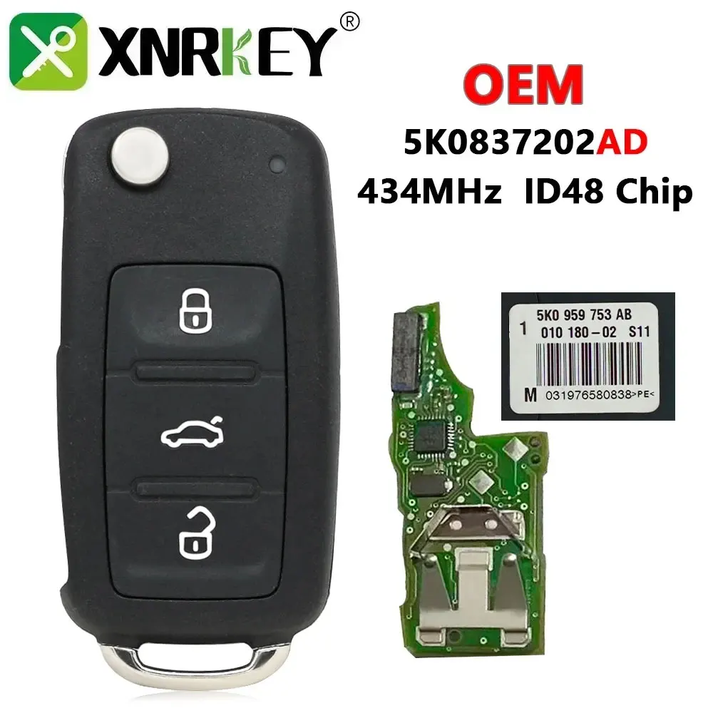 

XNRKEY OEM Раскладной Автомобильный ключ ID48 433 МГц для VW Volkswagen Beetle Caddy Eos Golf Jetta Polo Scirocco Tiguan Touran 5K0837202AD