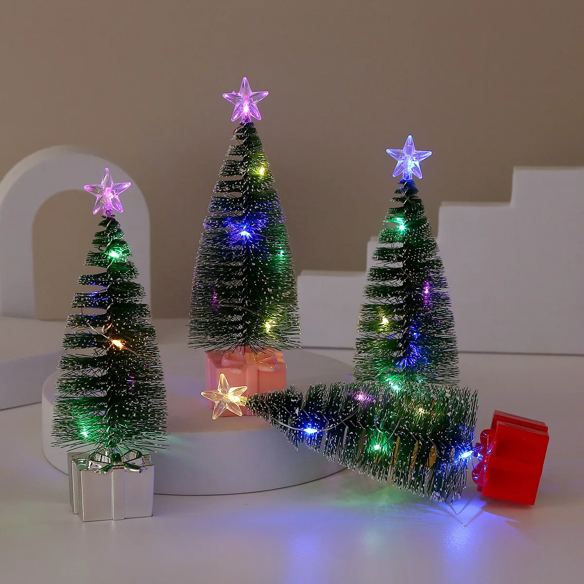 1/4pcs LED Christmas Tree Night Light Mini Colorful Luminous Xmas Tree DIY Candle Lamps Ornaments for New Year Party Home Decor