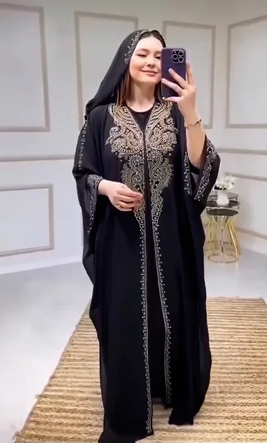 Robe Maxi en Mousseline de Soie avec Perles pour Femme Musulmane, Caftan, Abaya, Dubaï, Vêtements de Luxe, Hijabs, Grande Taille, Robes sulfà Capuche Africaines