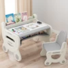 Kids Drawing Table and Chair Set with Pens & Blackboard Eraser Toddlers Art Activity Table Set, Gray & White 1