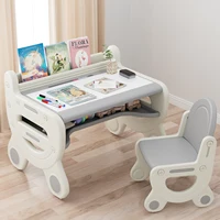 Kids Drawing Table and Chair Set with Pens & Blackboard Eraser Toddlers Art Activity Table Set, Gray & White 1
