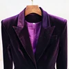 HIGH QUALITY Newest Fall Winter 2025 Designer Suit Set Women's Single Buttons Velvet Blazer Flare Pants Suit 4