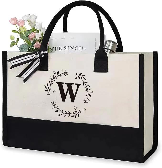 Personalized Canvas Tote Bag - Fashionable Large-Capacity Beach and Shopping Bag for Birthdays, Weddings, and Gifts