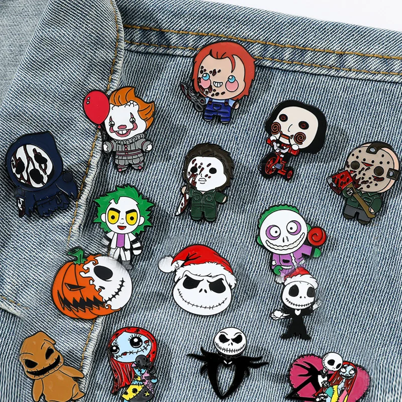 Horror Kreskówka Odznaki Na Plecaku Przypinka Ubrania Ubrania Dżinsy Chainsaw Klaun Gotyckie Akcesoria Biżuteria Halloweenowa