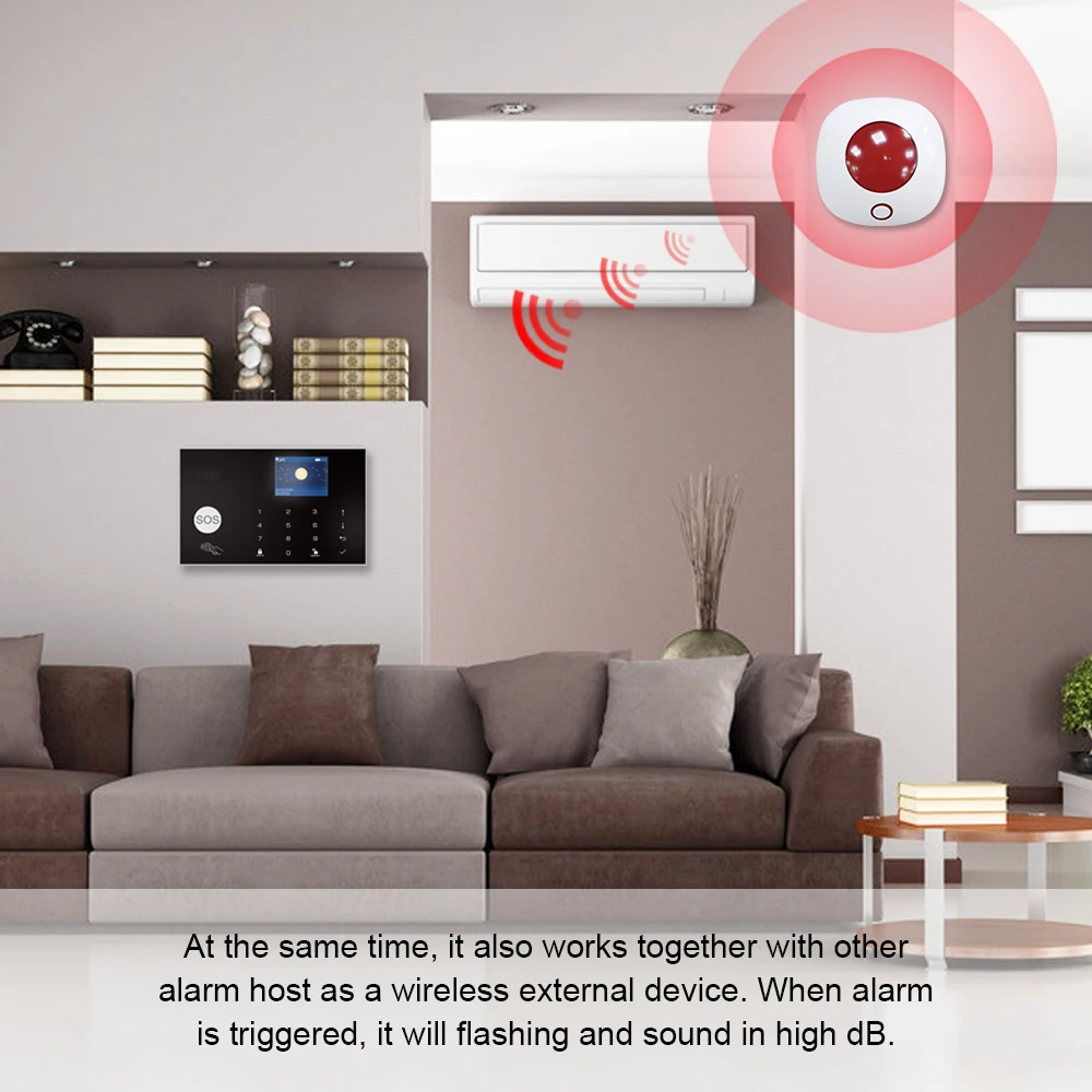 Siren Alarm Indoor Wireless Alarm Siren for GSM Alarm System 110dB WiFi Tuya Sound Light Flash Strobe High Decibel Loudspeaker