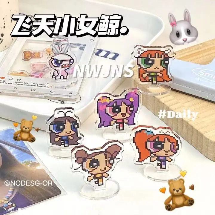 6Pcs Anime The Powerpuff Girls Newjeans Returns Cartoon Figure Acrylic Stand Desktop Decoration Idol Chasing Rabbit Diy Decor