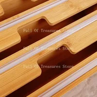 Bamboo Organizer Food Film Dispenser Wrap Dispenser with Cutter Storage Box Aluminum Foil Stretch Film Cutter Kitchen Accessorie 5