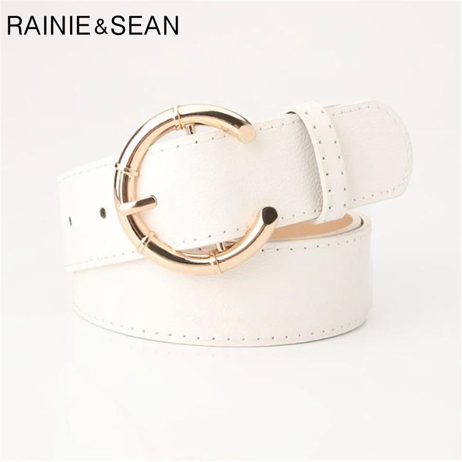 RAINIE SEAN Brand Belt Women White Leather Waist Belt Female Pin Buckle Designer Pu Leather Ladies Belt For Dresses la spezia red patent leather women belt elastic corset waist belt pu leather ladies belts for dresses fashion female accessories