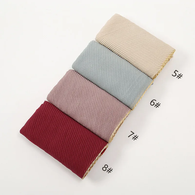 Schlichte grundlegende Design Falten Goldkette Viskose Hijab Schals Dame solide Wickel Stirnband Pashmina gestohlen Turban muslimischen Sjaal 165*65cm – Detail 2