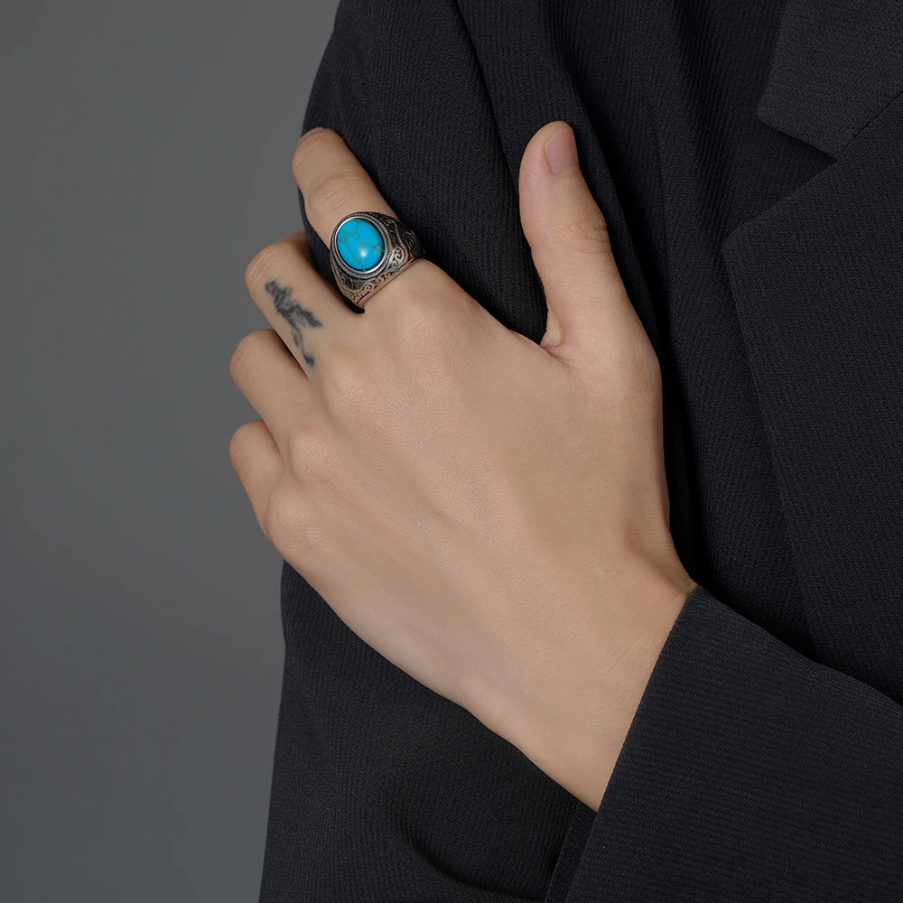 Jewelry Rings Retro Titanium Steel Inlaid Black Onyx Ring for wedding rings,signet ring,round rings,cross rings,temperature rings,silver ring,womens ring,fidget rings,couple rings,cubic zircon ring,turkish rings,finger rings,jewelry rings,ring jewelry,anime rings,moissanite ring,survival ring