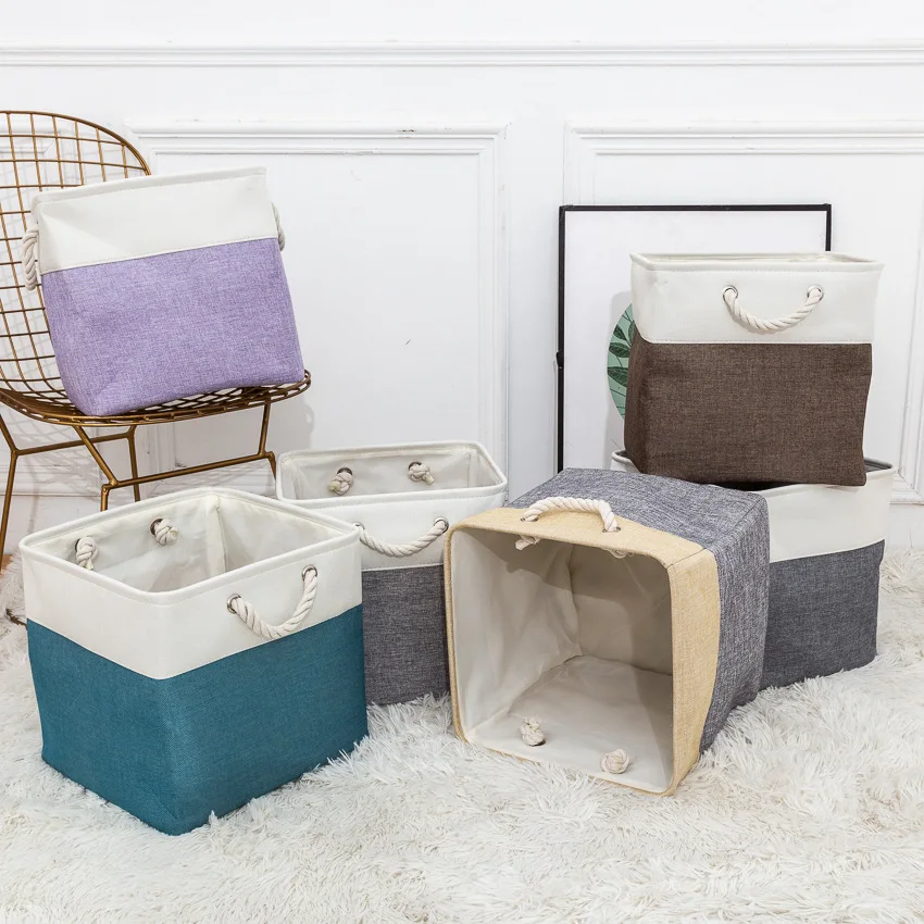 

13" X 13" Cube Organizers Storage Bins Box Desk Basket with Handles Laundry Basket Fabric Cloth Cajas De Almacenamiento