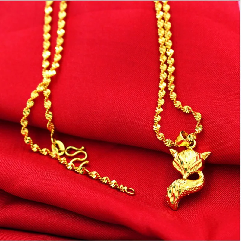 

Real 24K Gold Plated Necklace Ladies Fox Head Water Wave Chain Women Jewelry Pendant Choker Birthday Gift