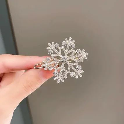 

Hair Clip with Rhinestone Snowflake and Frog Clip - Elegant Hair Accessory for Half-ponytail and Hair Braid