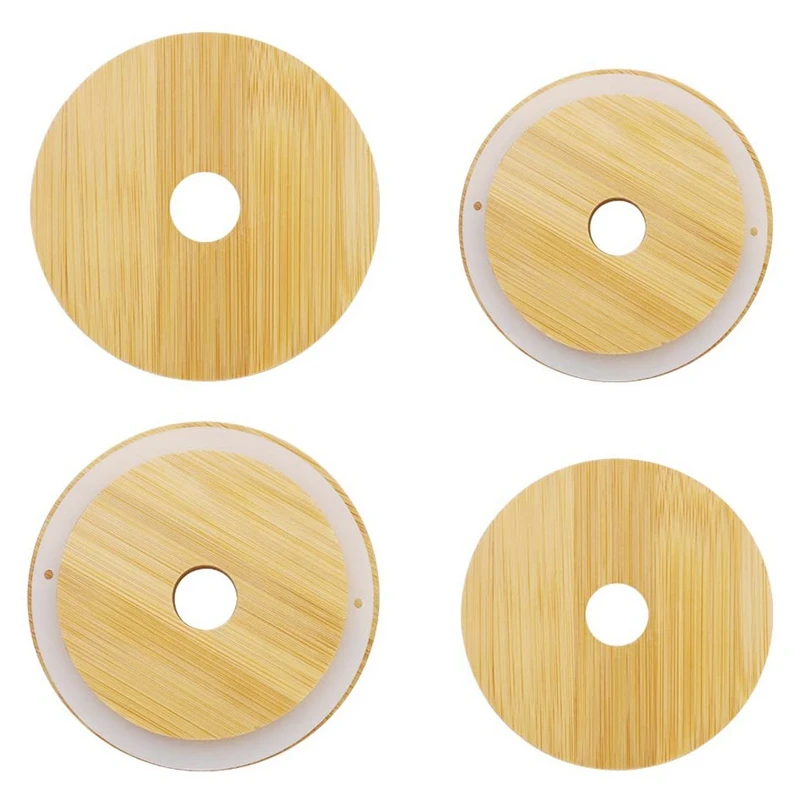 

4 упаковки бамбуковых крышек для банок Mason с отверстием для соломы, совместимыми с 70 мм обычным горлышком и 86 мм широкими горлышками Mason Jars