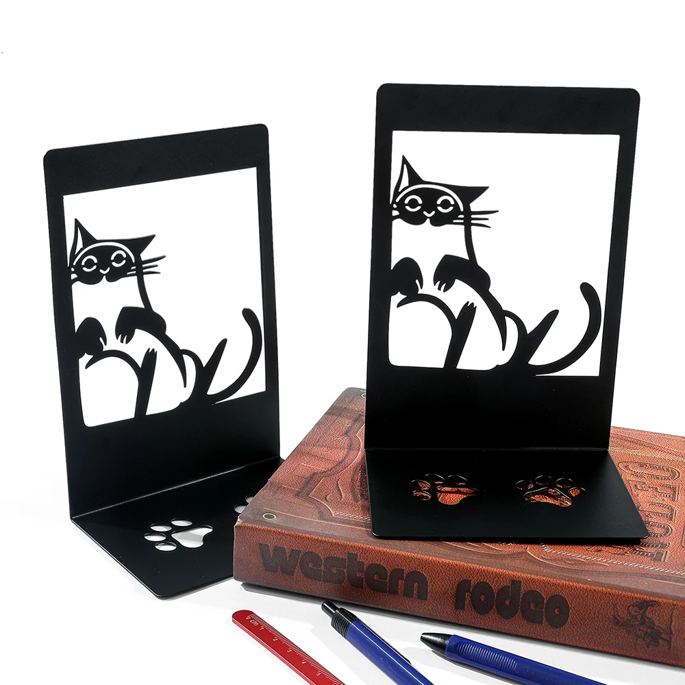 Black Cat Footprints Book Ends Iron Bookends Gift for Book Loves 2Pcs book holder