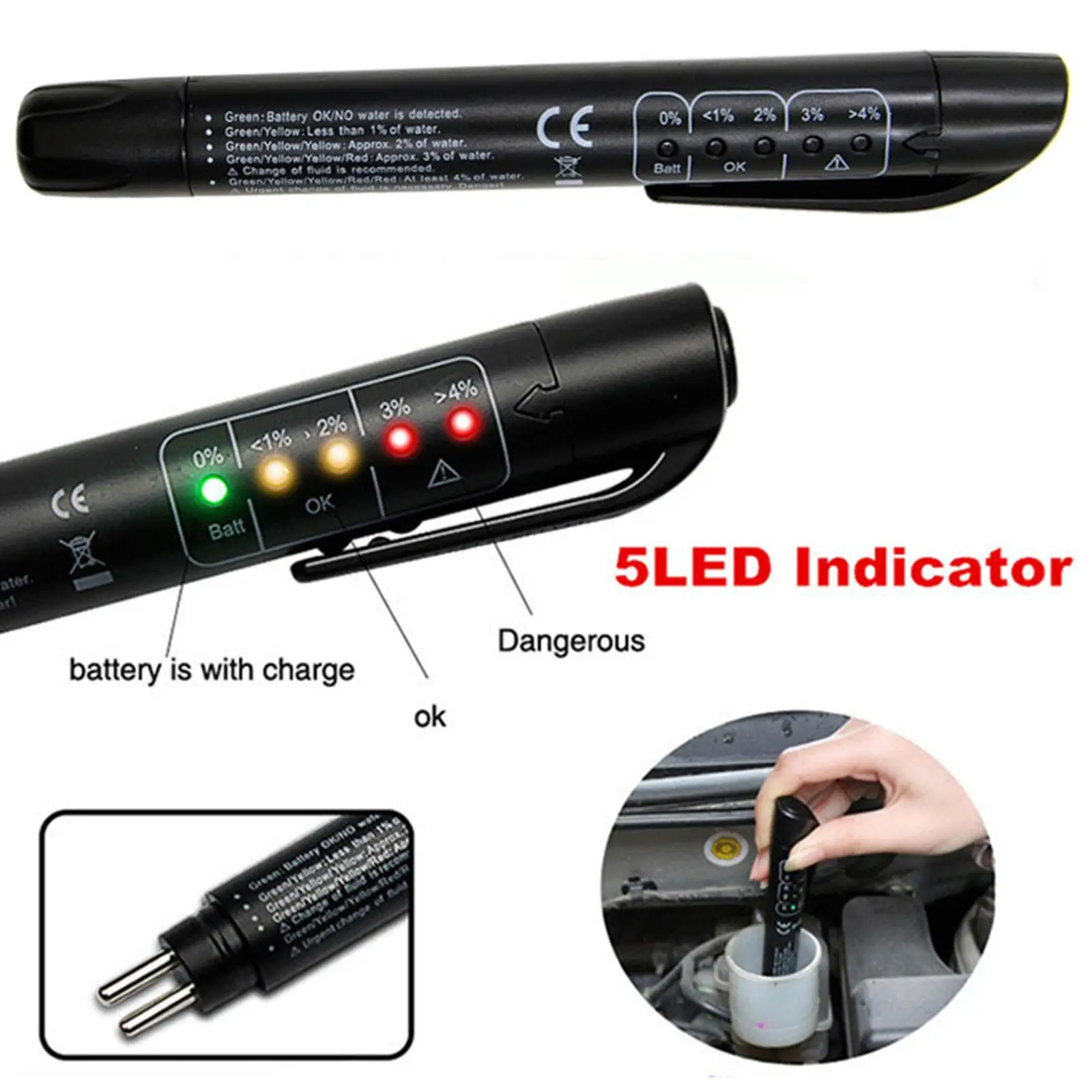 Plastic Brake Fluid Tester Tool with 5 LED Display for Car Maintenance