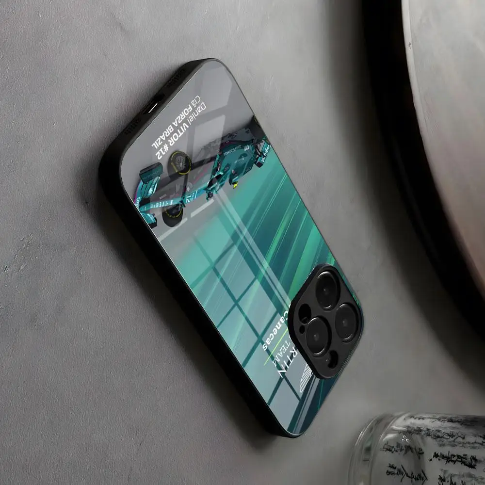 Aston Martin F1 Race Team Alonso Glass Phone Case with Japanese Animation Design