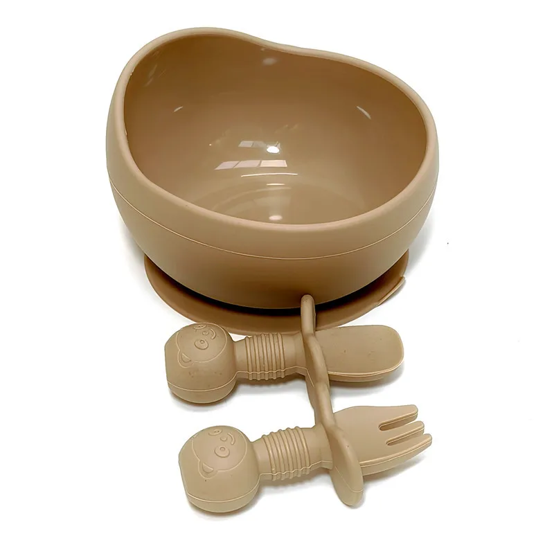 3pcs Silicone Complementary Bowl Baby Silicone Bowl Baby Fork Spoon Set Children's Autonomous Complementary Silicone Meal Plate