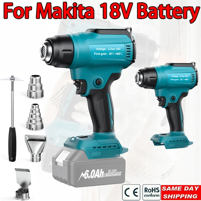 350W Electric Heat Gun for Makita 18V Battery Cordless Handheld Heat Gun +4 Nozzles Industrial Household Hair Dryer + Battery