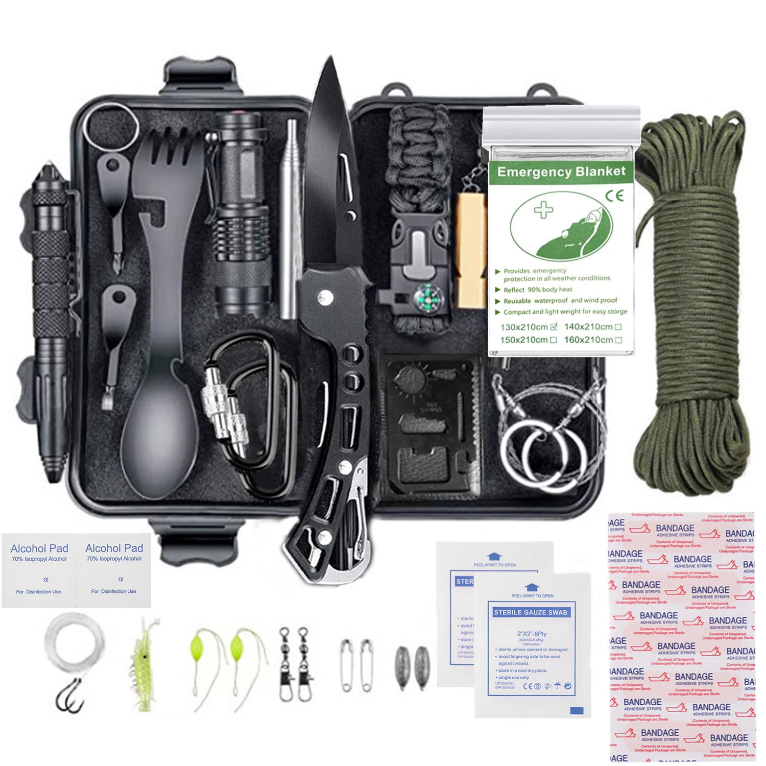 

19 IN 1 Survival Kit Military Outdoor Multitool Professional Camping Travel Kit Tactical Defense Equipment First Aid Wilderness