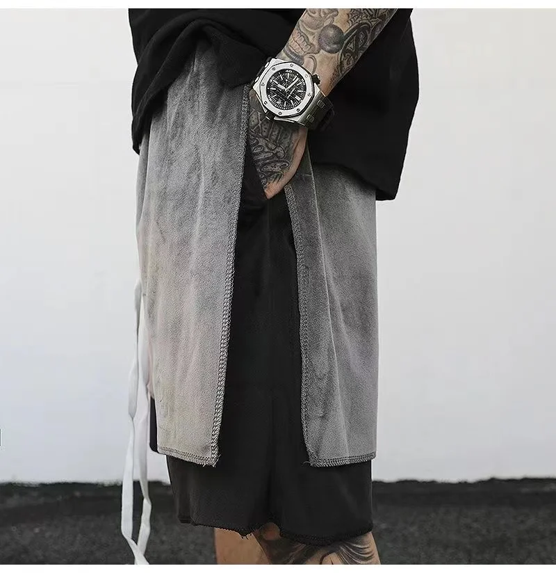 American Street Sports Shorts Men's Summer Design Sense Fashion Pure Cotton Velvet Loose Basketball Casual Split Pants