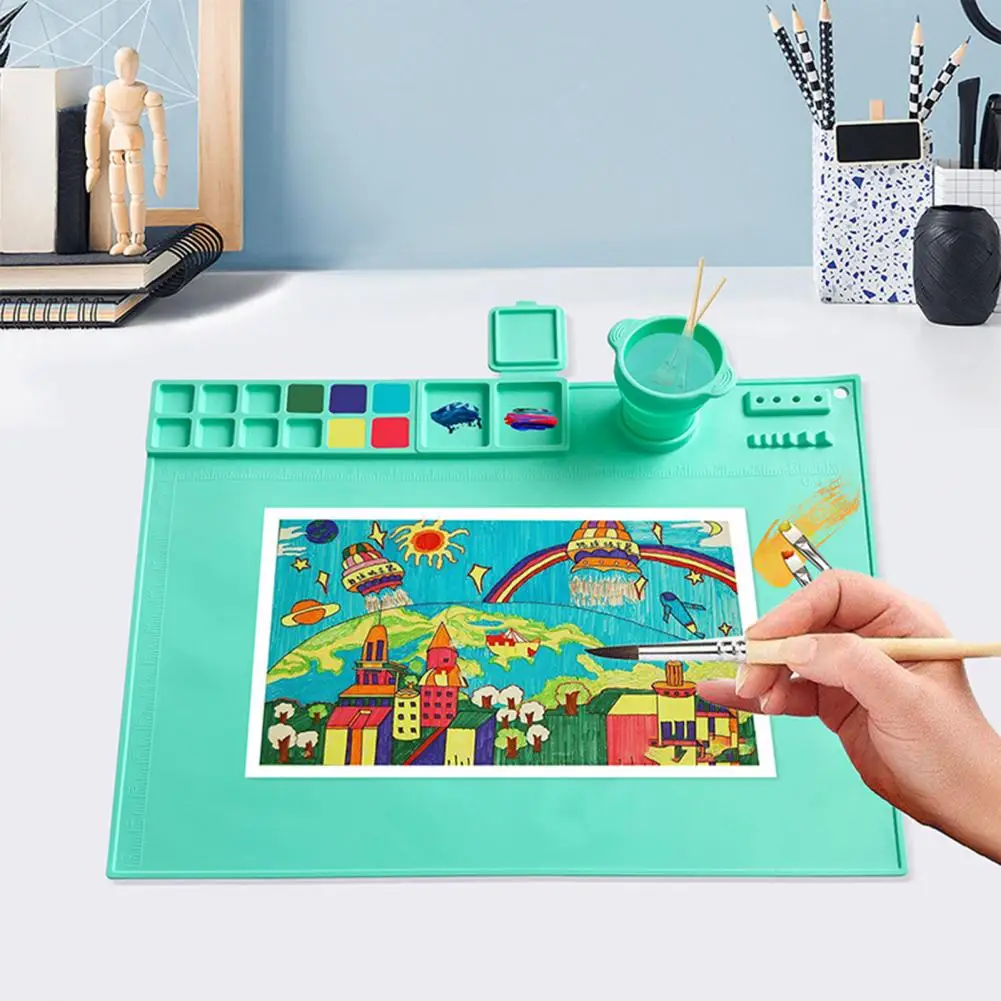 Silicone Painting Mat With Collapsible Cup Craft Mat Painting Sculpting Resin Projects Heat Resistant Artist Gift
