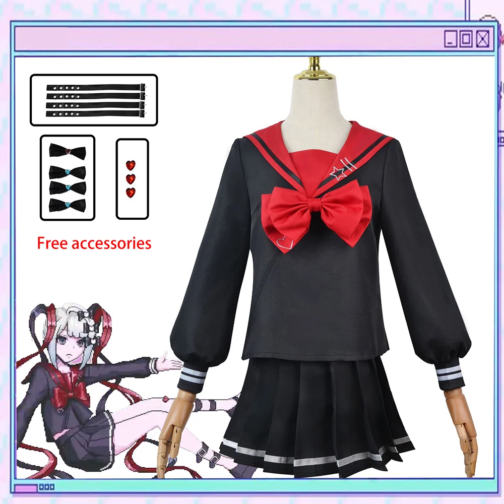 

Game Needy Streamer Overload KAngel Cosplay School Uniform Girls Women Black Red JK Sailor Suit Top Coat Shirt Skirt Costumes