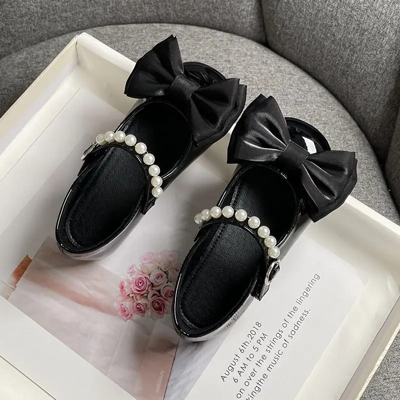 2-10Years Old Kids Leather Shoes Red Black Beige Fashion Bows Girls Princess Shoes for Wedding Party Dance Children Single Shoes