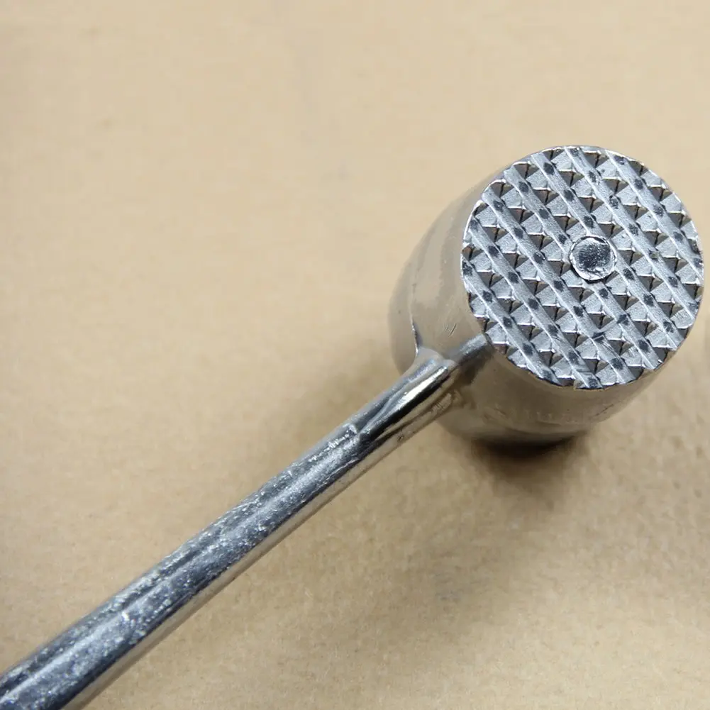 Silver Two Sides Aluminum Round Meat Hammer Mallet Tenderizer Beef Pork Chicken Beater Length 20.5cm Diameter 3.5cm (Oval)