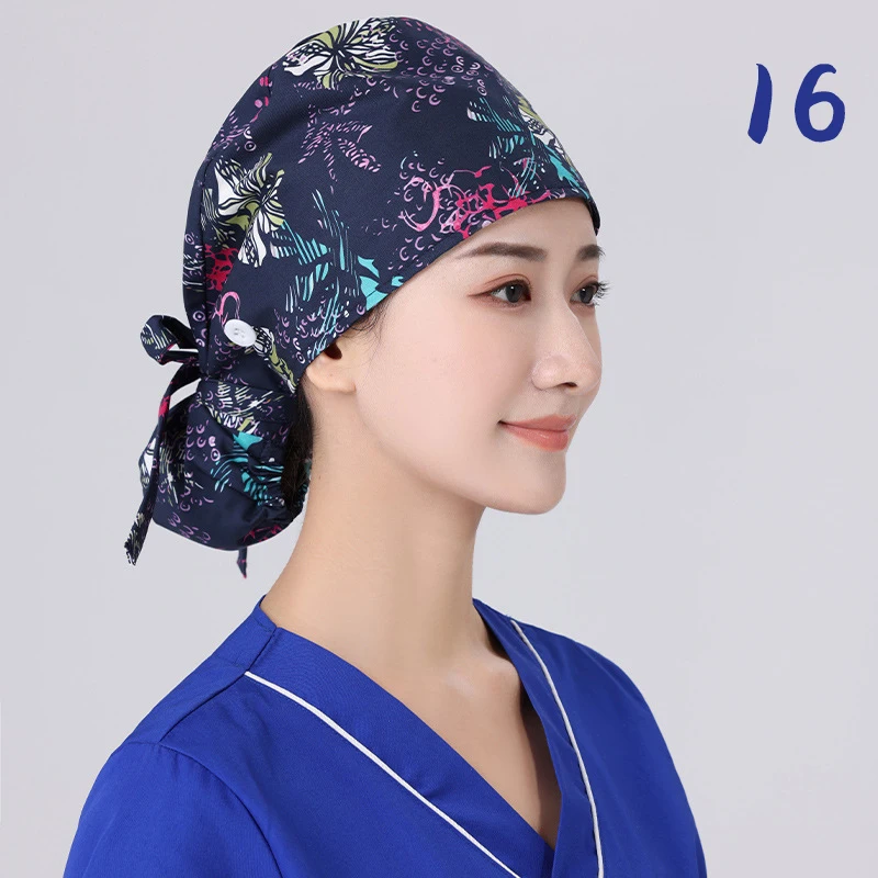 Unisex Scrub Hat Adjustable Tie Back Sweat-absorbent Beauty Salon Care Cap Laboratory Pet Shop Nurse Doctor Working Caps 5