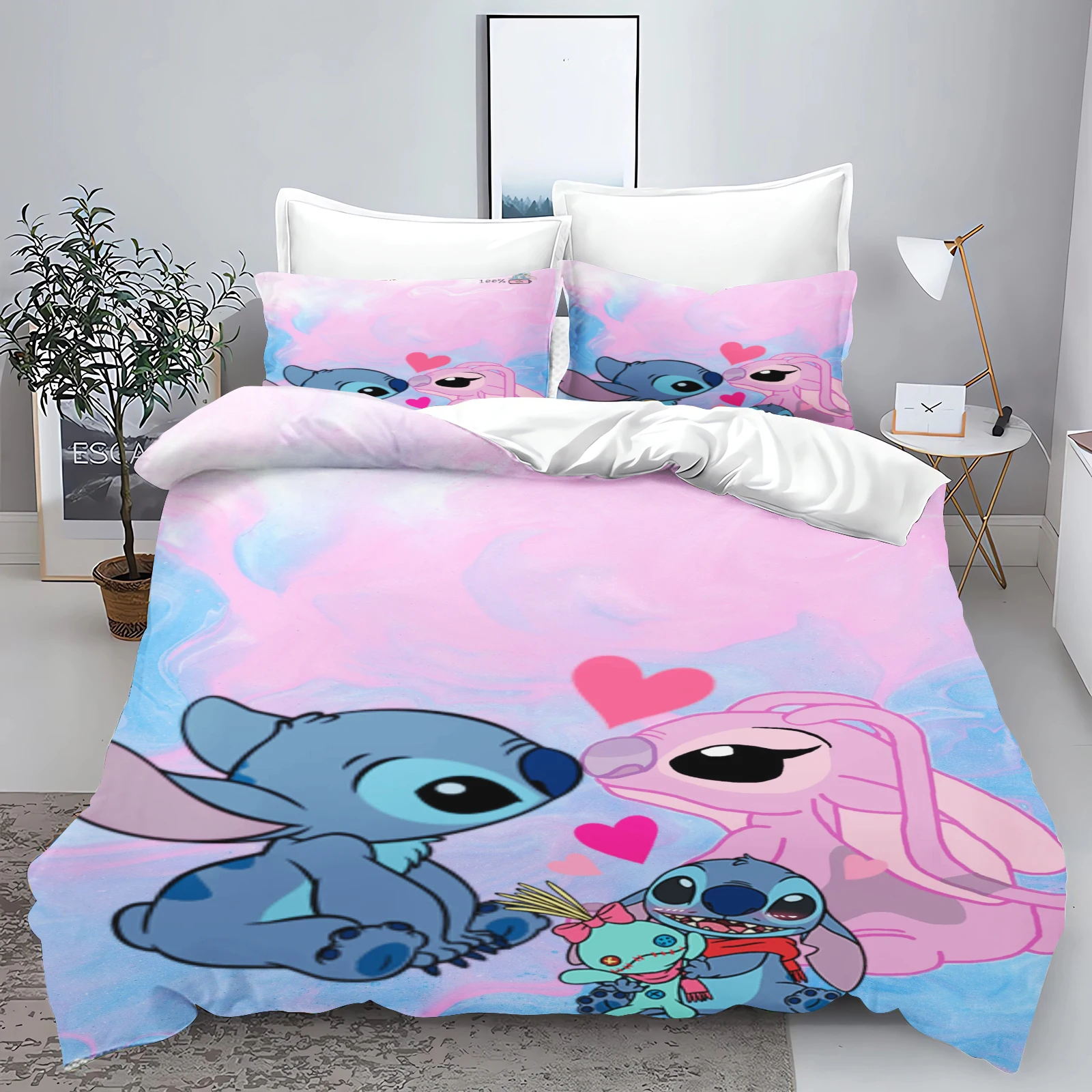

Stitch Bedding Set Duvet Cover Universal, Suitable For Children And Adults 3-Piece 1 Quilt 100% Polyester Modern Printed