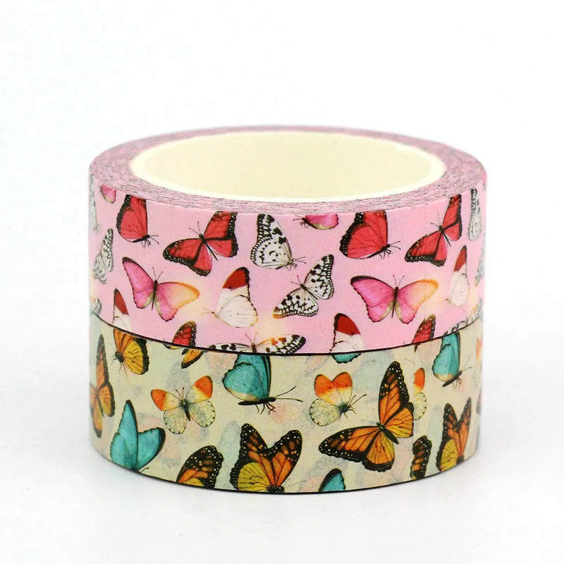 

2024 NEW 1PC 10M Decor Colorful Pink Blue Butterflies Washi Tape Set for Scrapbooking Planner Masking Tape Kawaii Stationery