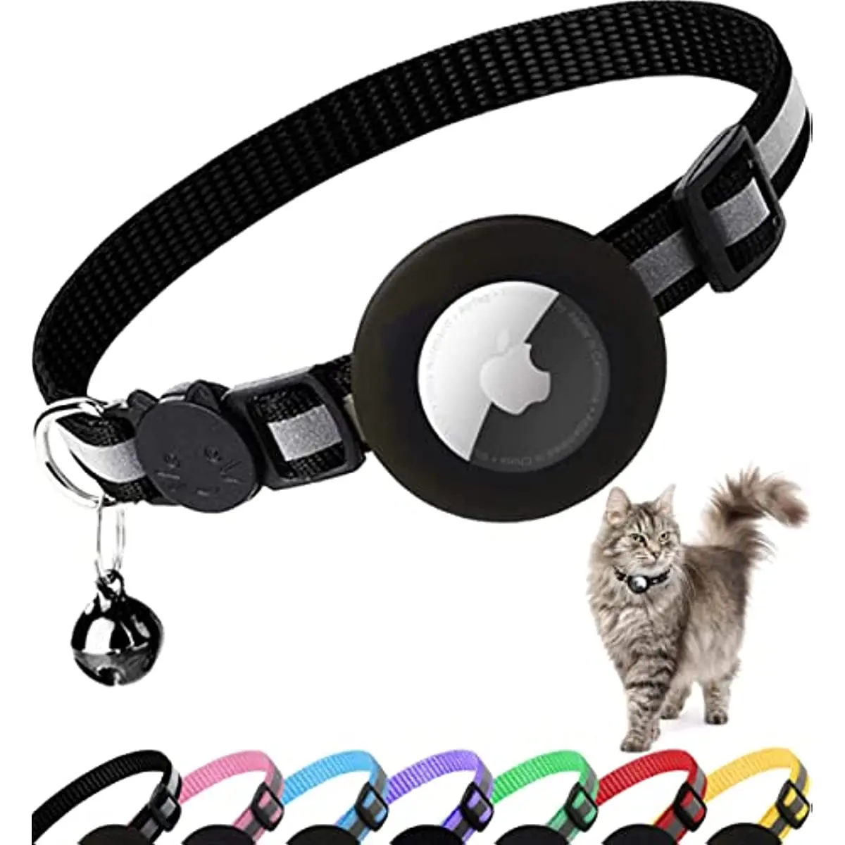 

ATUBAN Airtag Cat Collar Breakaway, Reflective Kitten Collar with Apple Air Tag Holder and Bell for Girl Boy Cats, 0.4 Inches