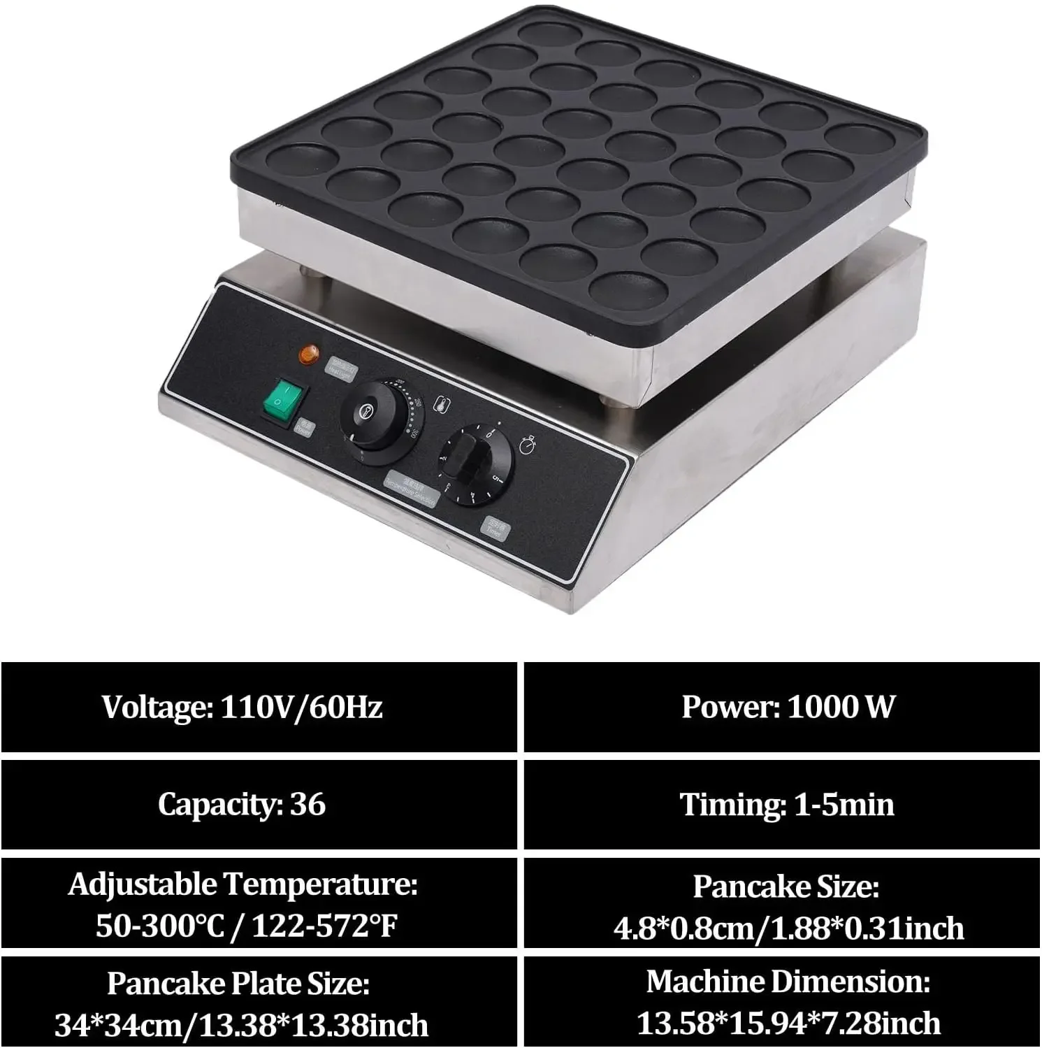 36 Holes Mini Dutch Pancakes Maker 1000W Commercial Muffin Machine Stainless Steel Non-stick Home Muffin Pancake Machine for Bak 6