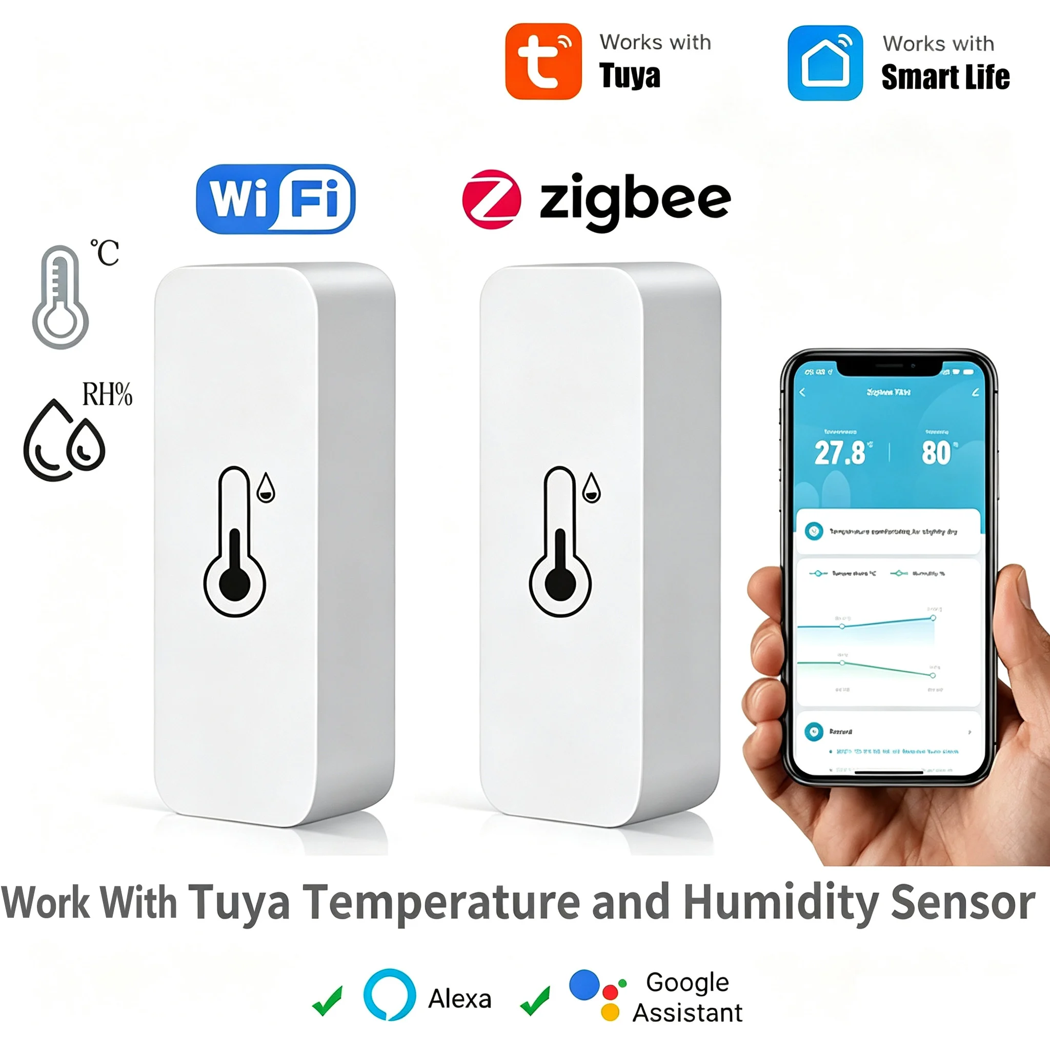 Smart Home Temperature and Humidity Sensor - Wireless Indoor Thermometer