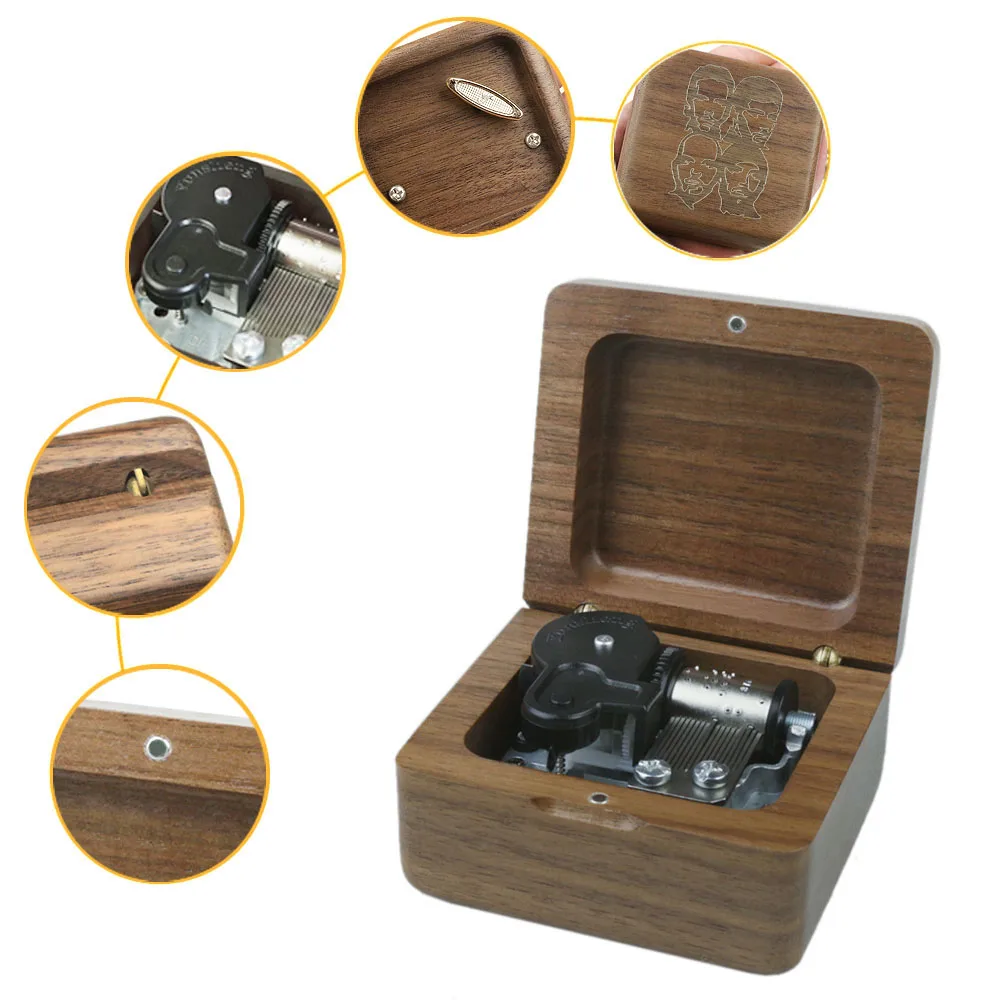 SOFTALK Coldplay-yellow Solid Wood walnut Theme Music Box Birthday Christmas Valentine's Day Gifts For Girlfriend